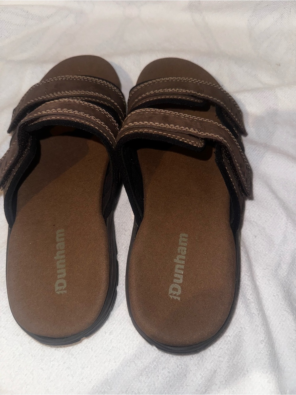 Dunham Brown Double-Strap Velcro Slides